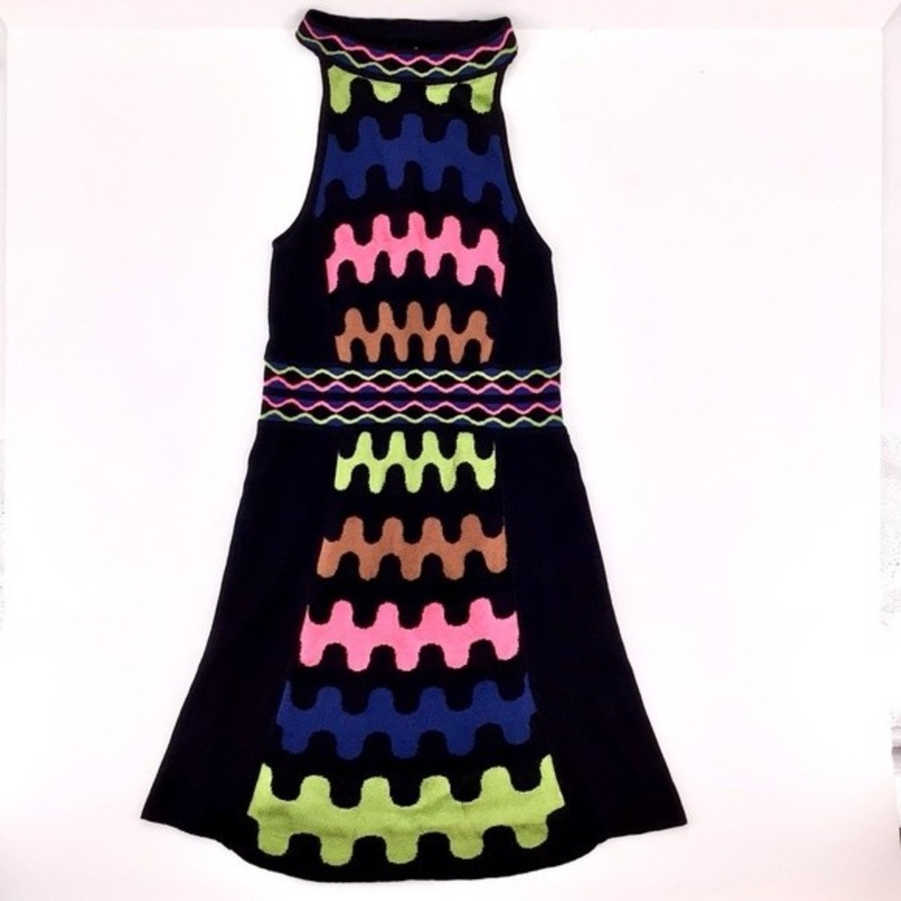 M Missoni Women's Halter Puzzle Stripe Knit Squiggle A Line Dress US Size 2 - Picture 4 of 16